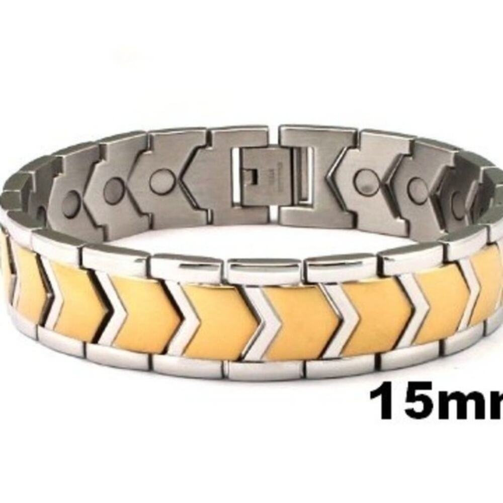 Menβs Stainless steel gold silver magnetic bracelet. 8.β 5 inches lon